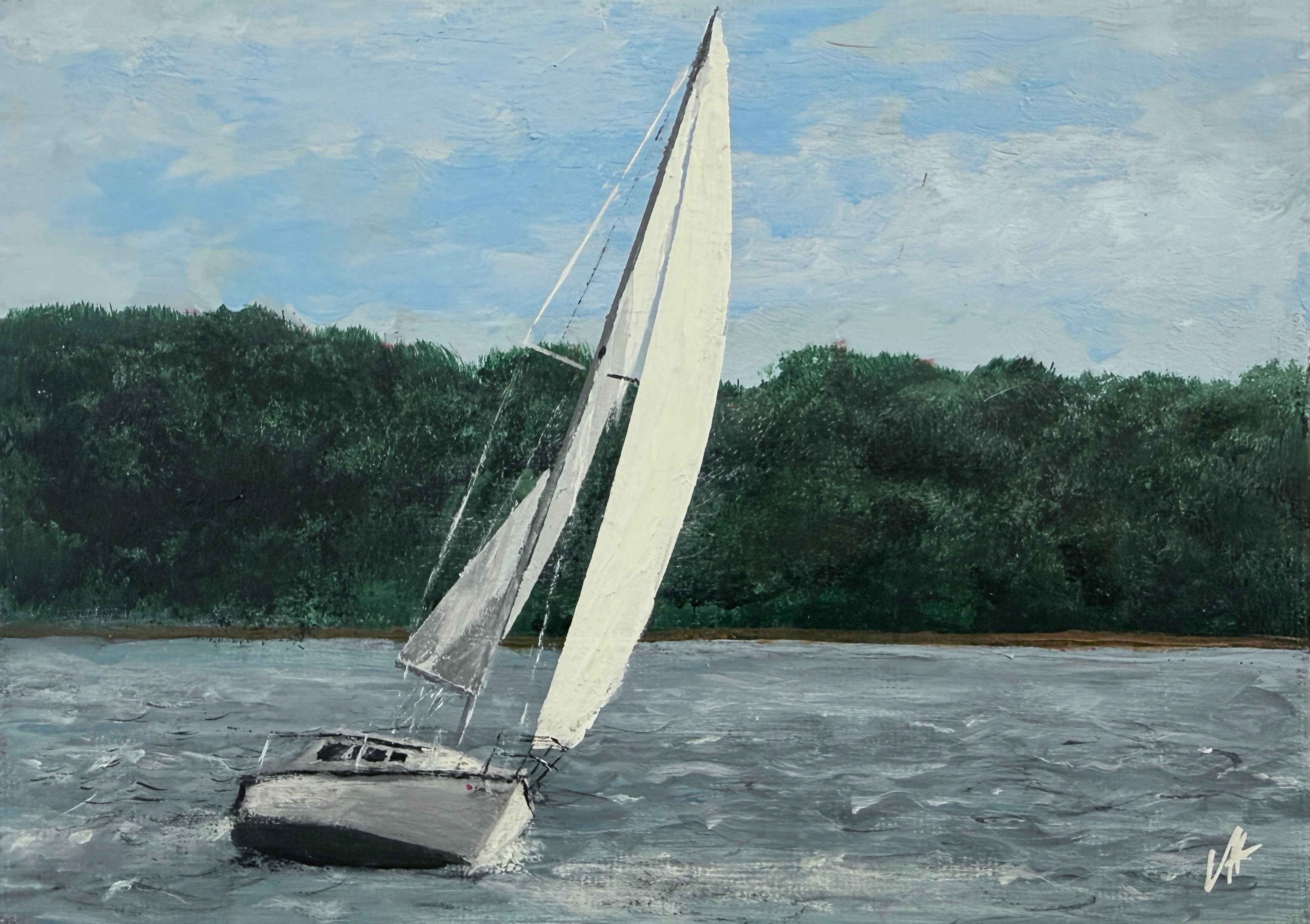 Sailing the Potomac - Original, Signed Oil Painting